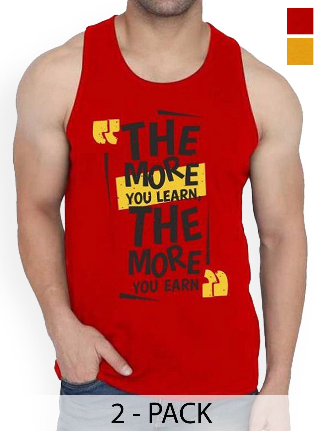 

Woostro Pack Of 2 Printed Cotton Gym Vests RS26 CMB (HARD MUSTARD) (MORE RED)