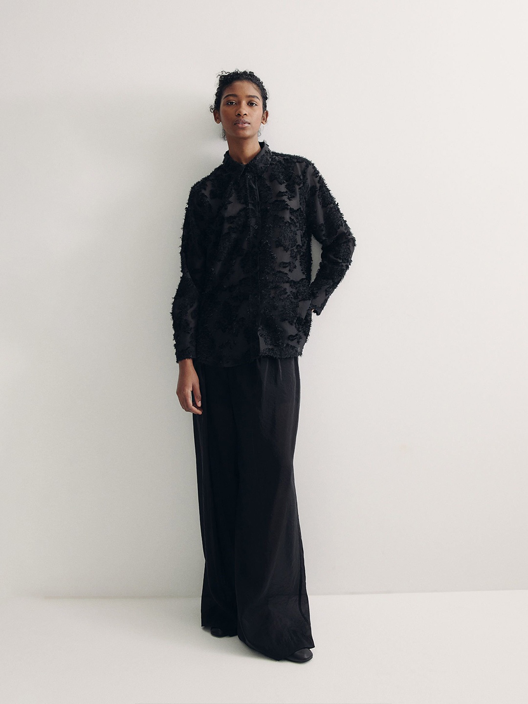 

H&M Textured-Weave Shirt, Black