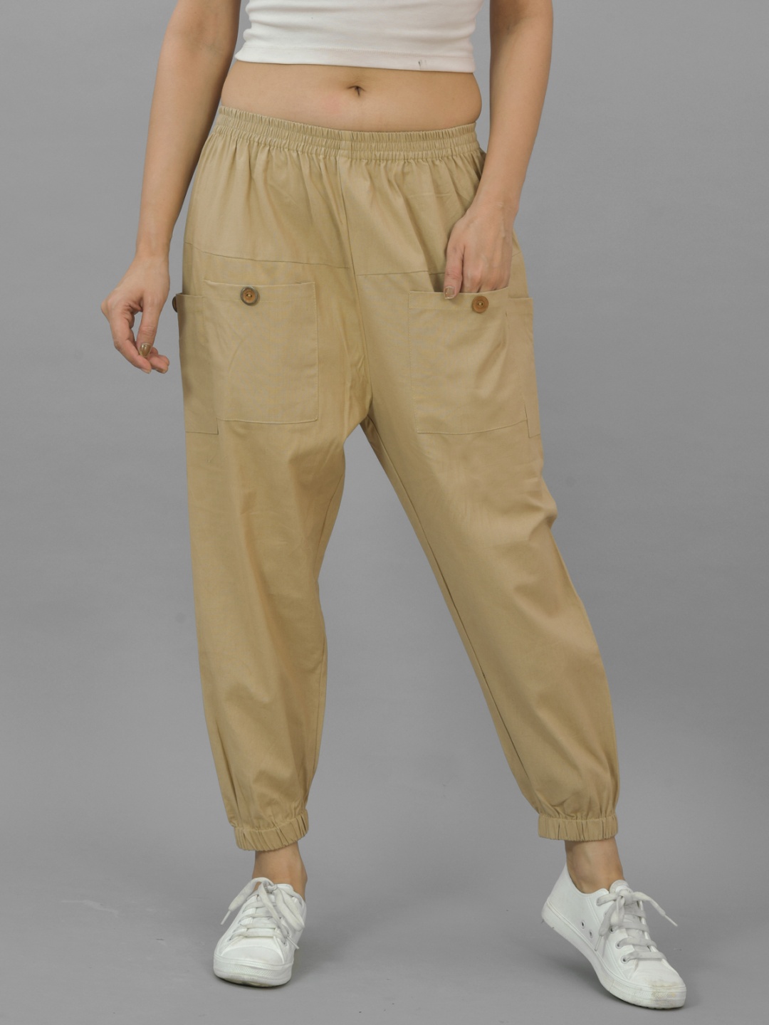 

GiftyBasket Women Relaxed Regular Fit Cargos Trousers, Beige