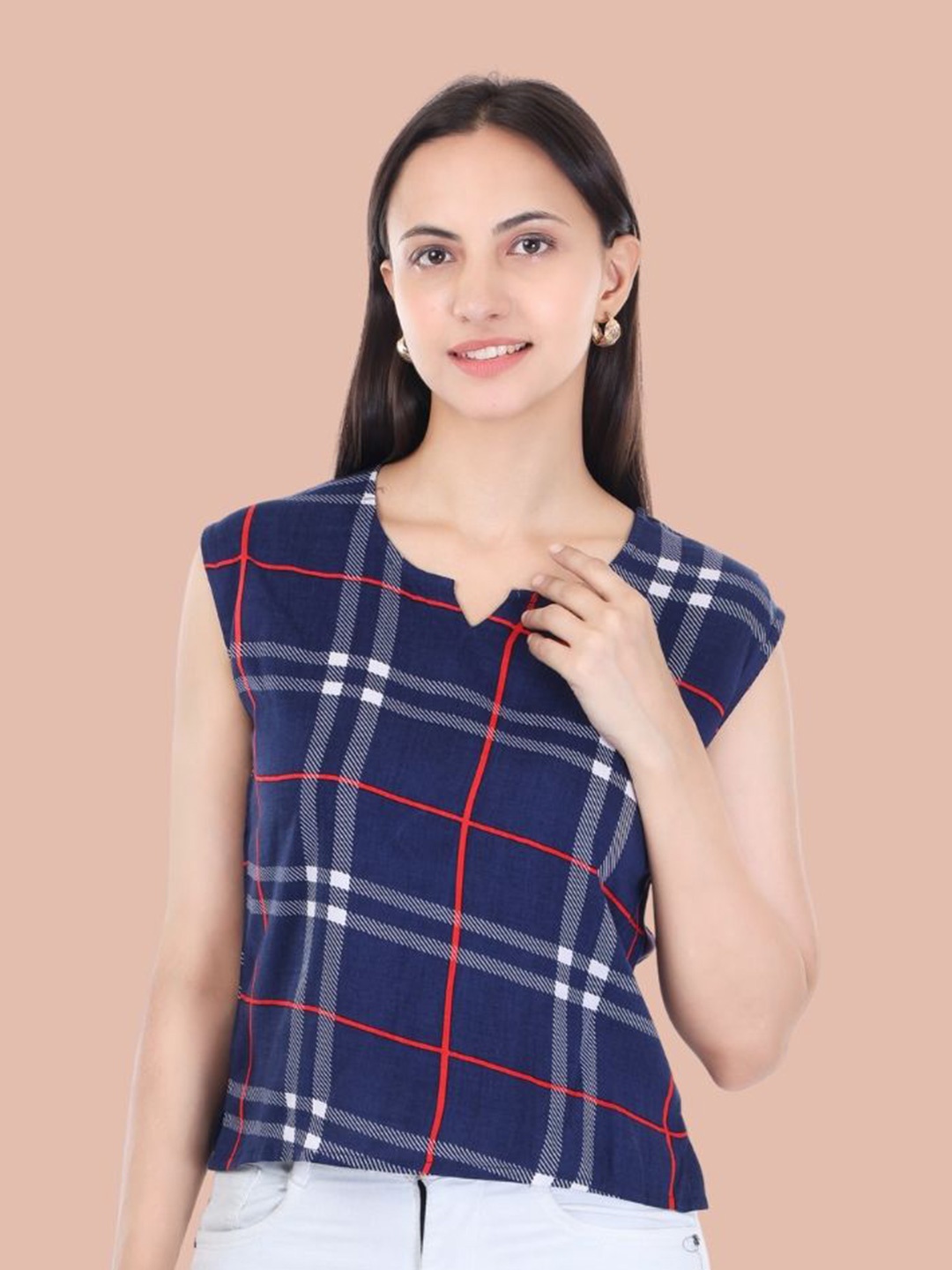 

Moda Rapido Print Indigo Crepe Top, Blue
