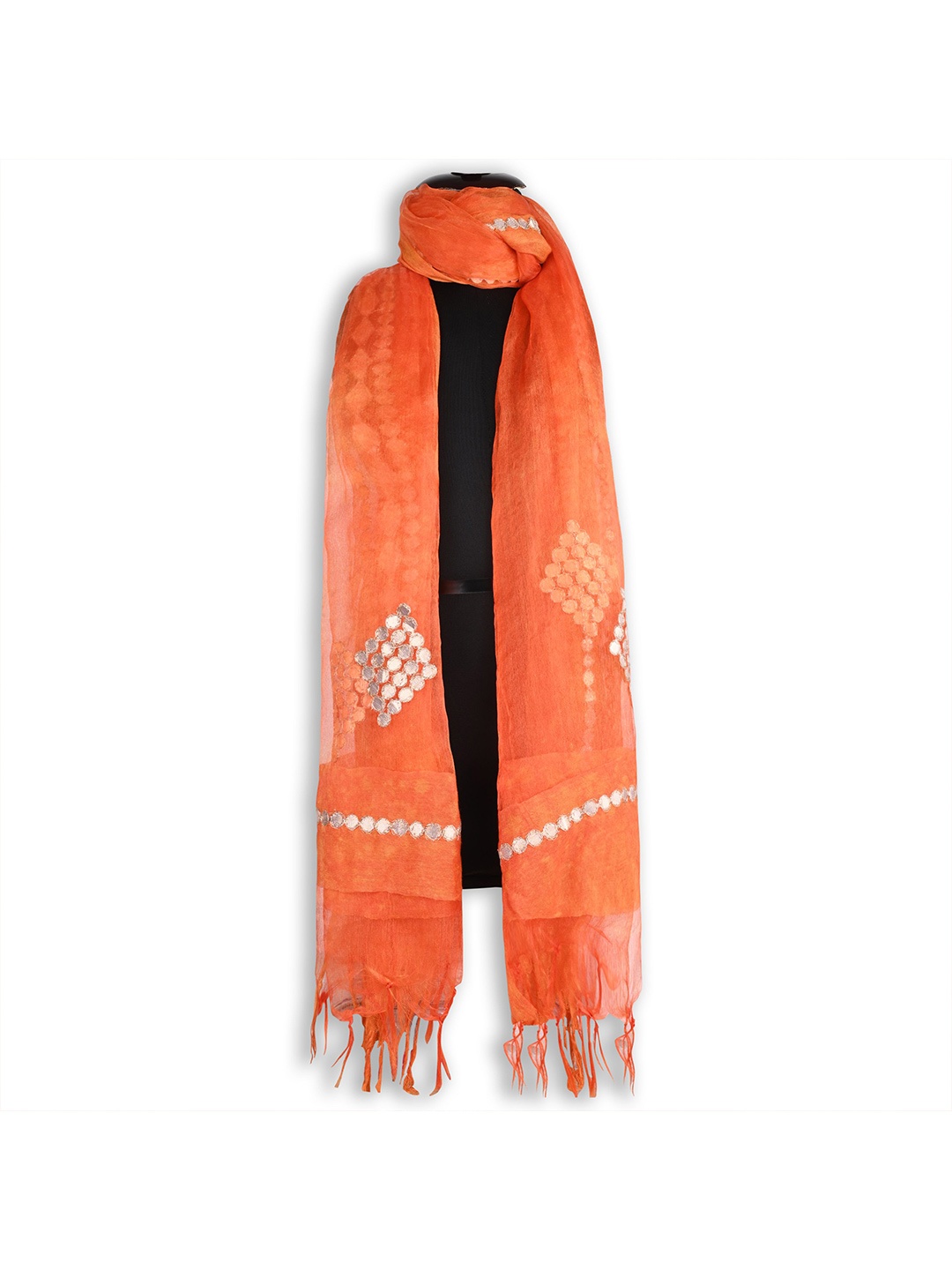 

Wish Karo Embroidered Tie and Dye Dupatta with Mirror Work, Orange
