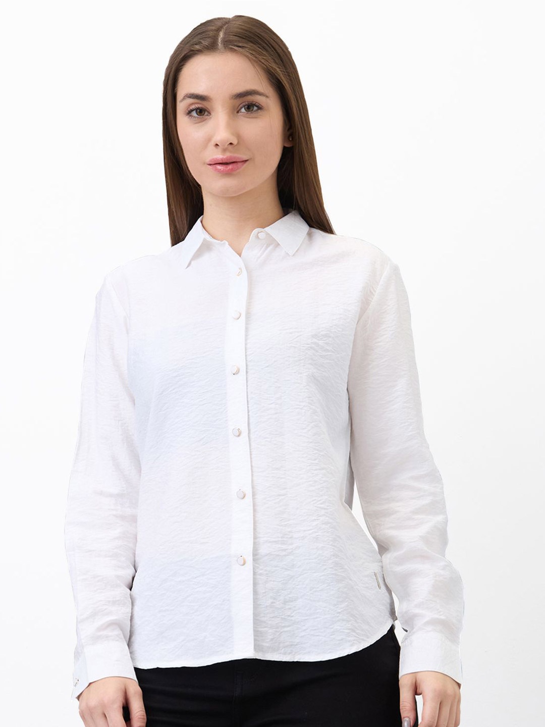 

SPYKAR Women Spread Collar Textured Casual Shirt, White