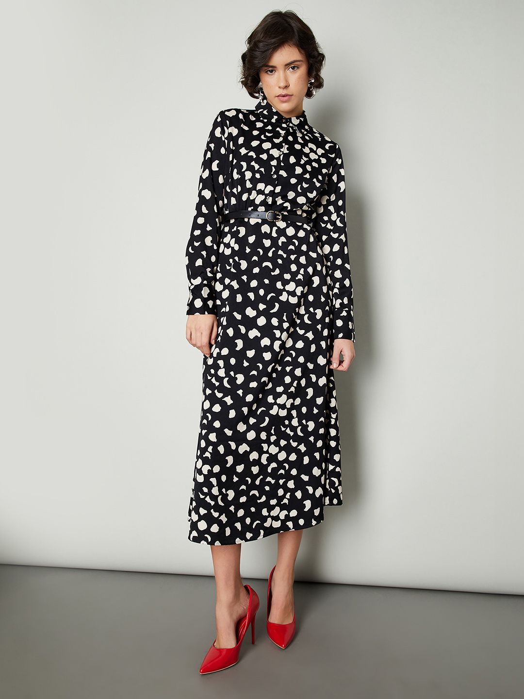 

max Women Animal Printed Shirt Midi Dress, Black