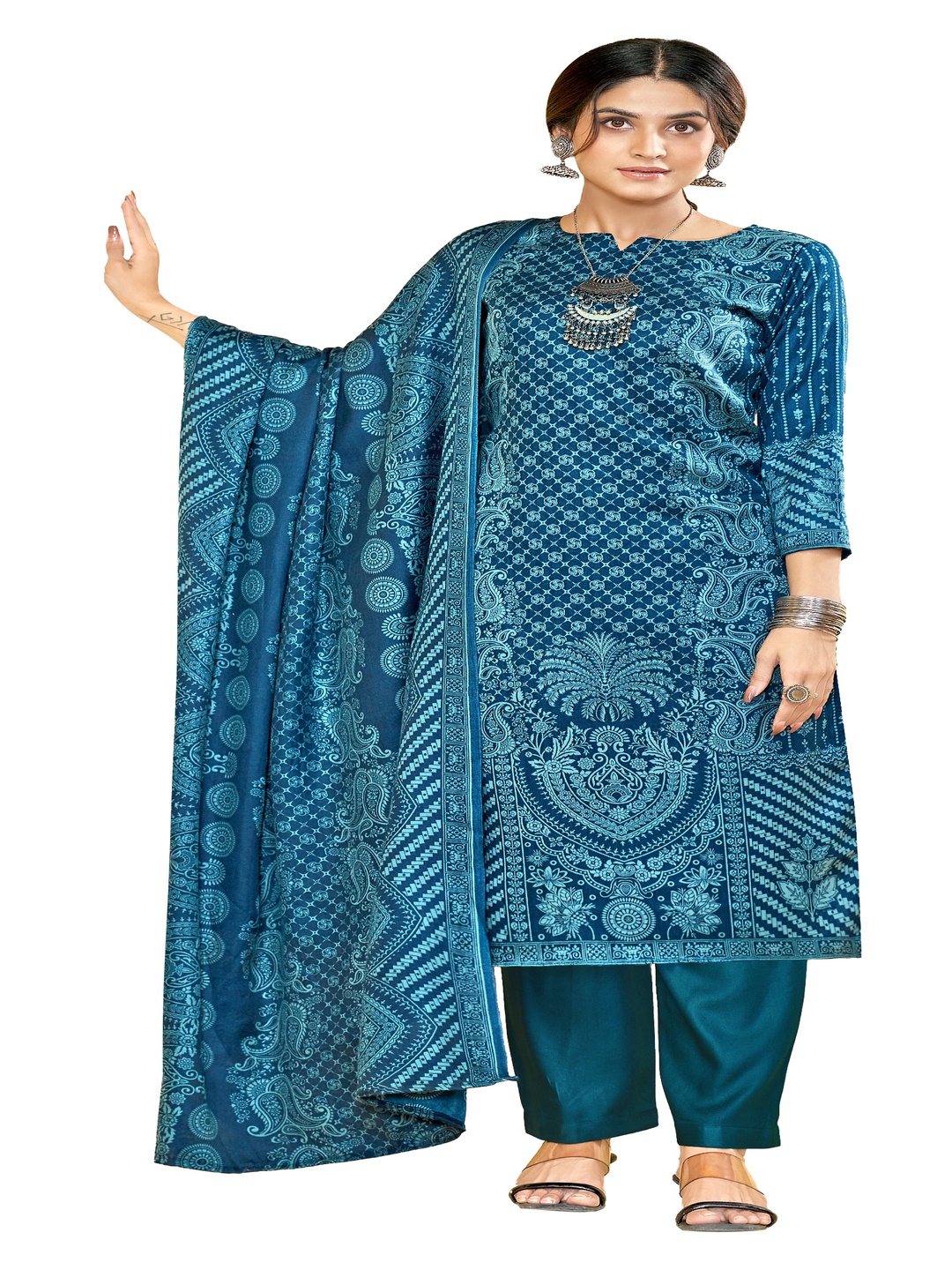 

DRAVINAM Trends Paisley Printed Unstitched Dress Material, Blue