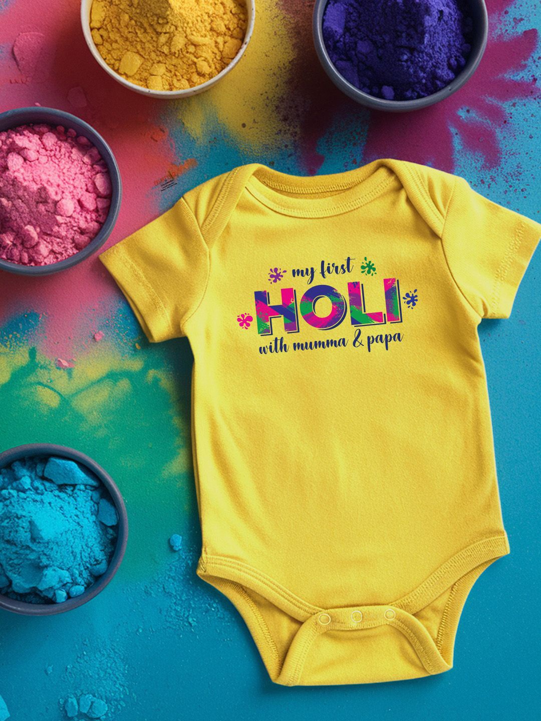 

FFLIRTYGO Infants Holi Printed Cotton Bodysuit, Yellow