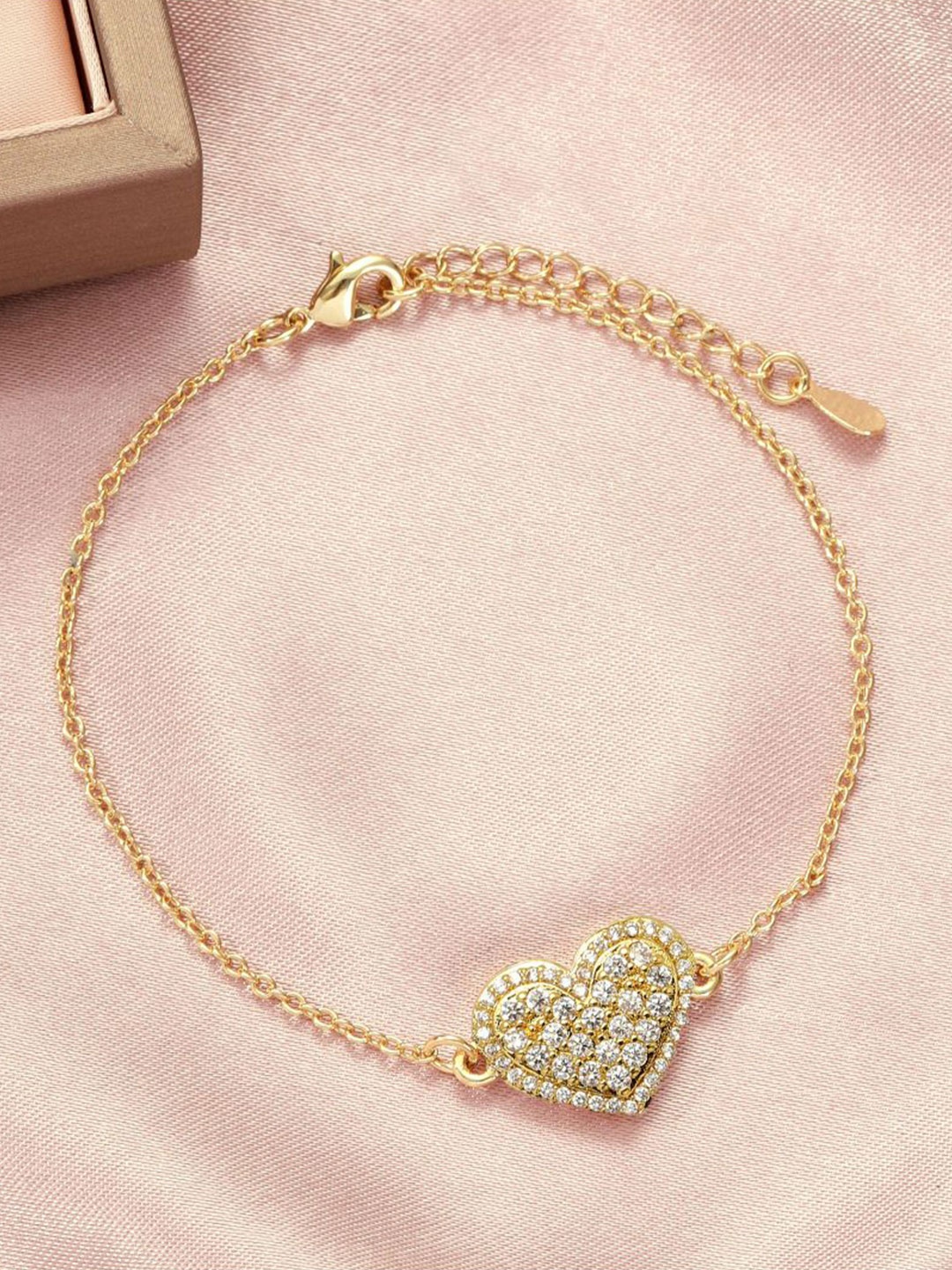 

SALTY Women Loving Touch Heart Shaped Stone Studded Charm Bracelet, Gold