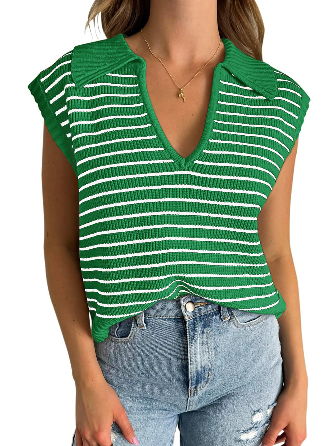

StyleCast x Revolte Women Striped Crop Top, Green