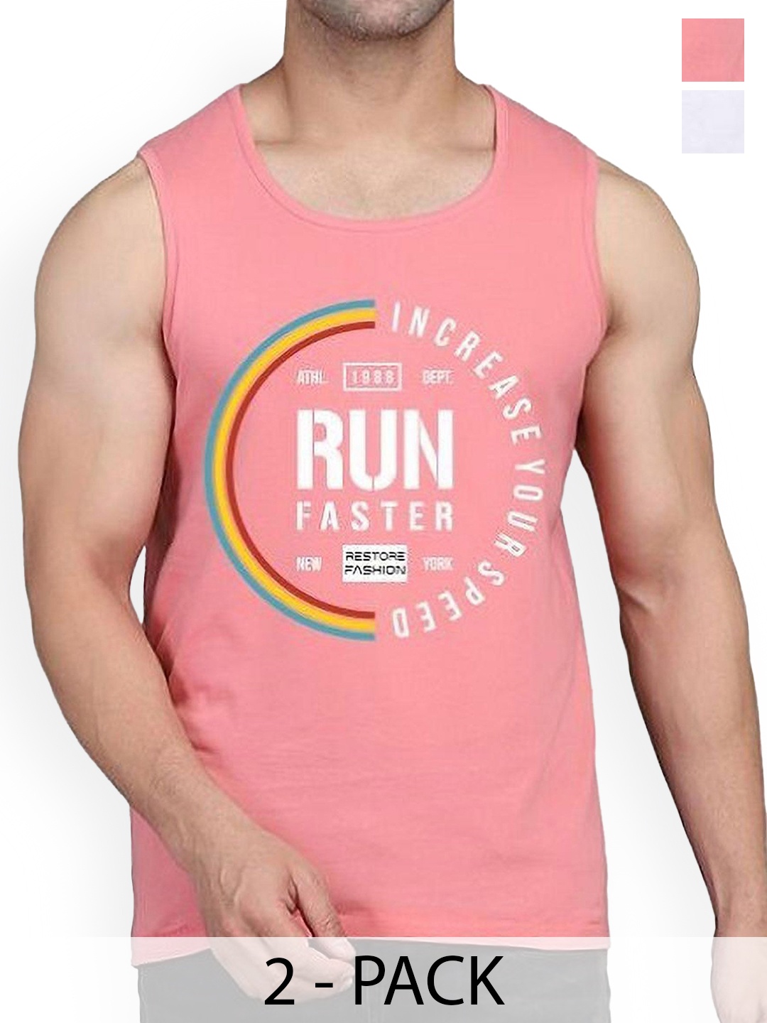 

Woostro Men Pack Of 2 Printed Cotton Gym Innerwear Vests, Peach
