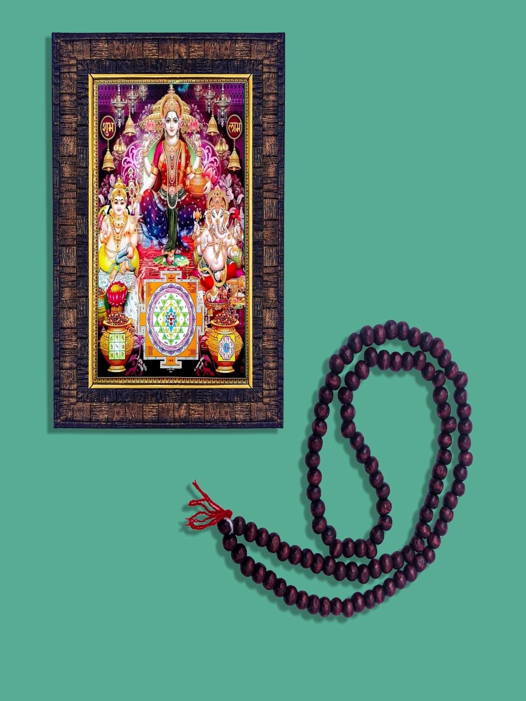 

Hawai Black & Red Kuber Laxmi Ganesh With 108 Beads Mala Wooden Photo Frame
