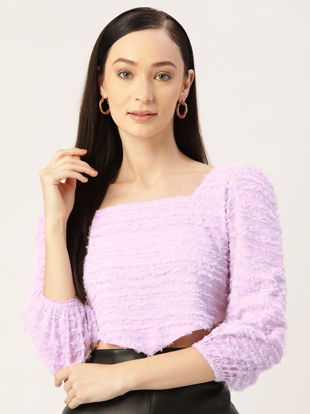 

Moda Rapido Puff Sleeve Smocked Detail Crop Top, Purple