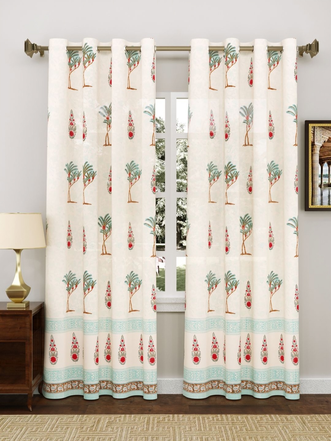 

Myntra Elegant Homes Turquoise Blue & Cream-Coloured Set of 2 Ethnic Motifs Door Curtain