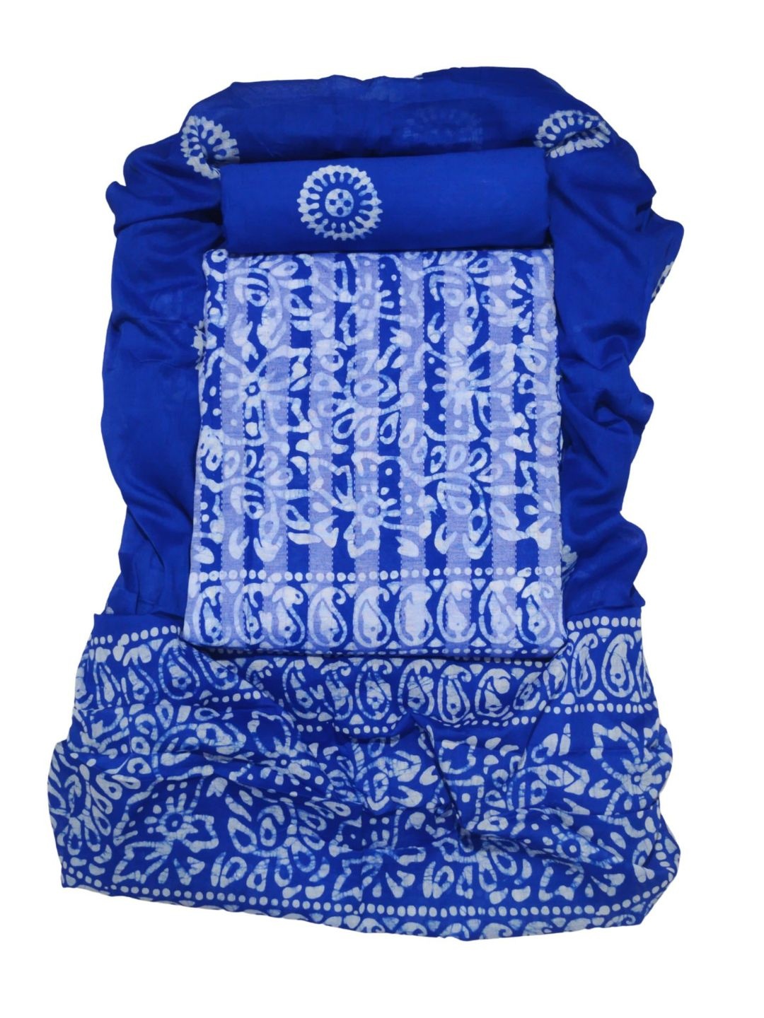 

Farooq Dyeing Striped Floral Printed Pure Cotton Unstitched Dress Material, Blue
