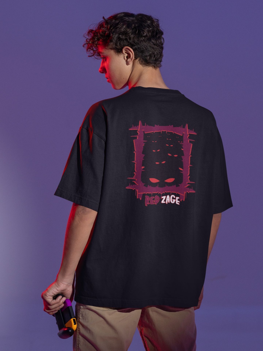 

TheBTclub Men Activchill Graphic Printed Round Neck Cotton Oversized T-shirt, Black