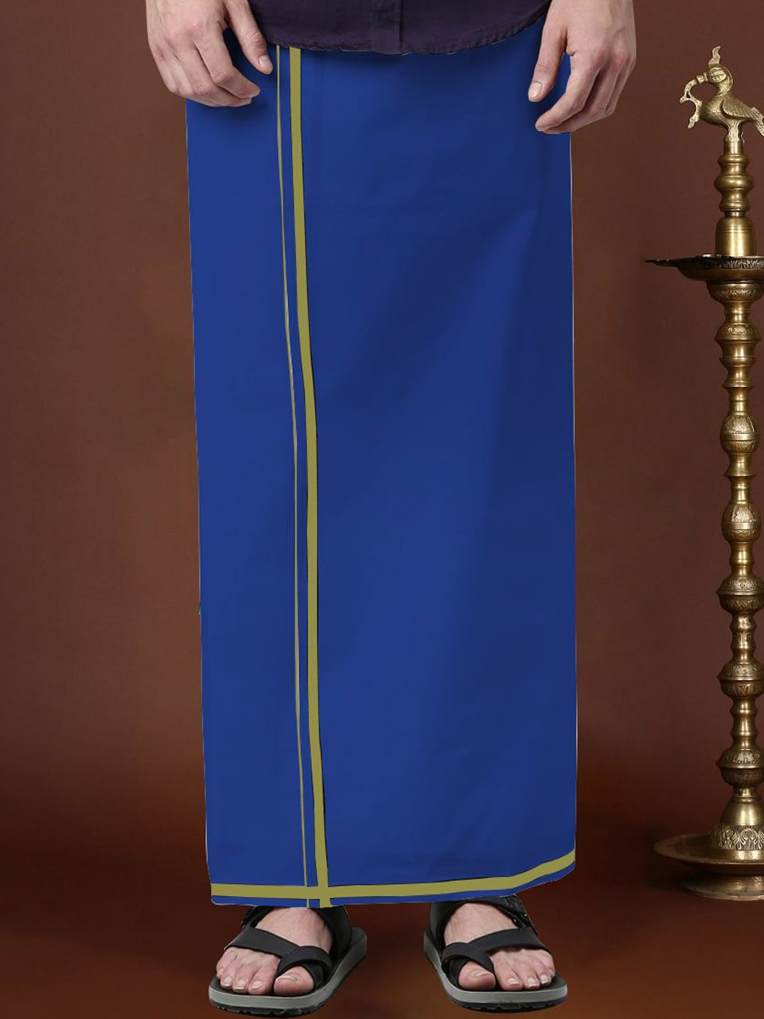 

Devala Weavers Society Men Cotton Dhoti, Blue