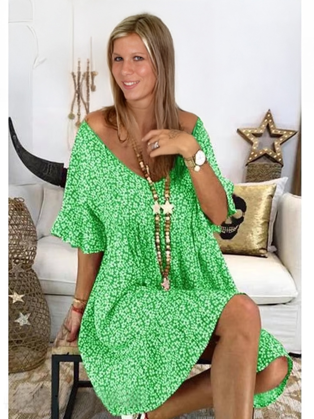 

StyleCast Animal Print Bell Sleeve A-Line Dress, Green