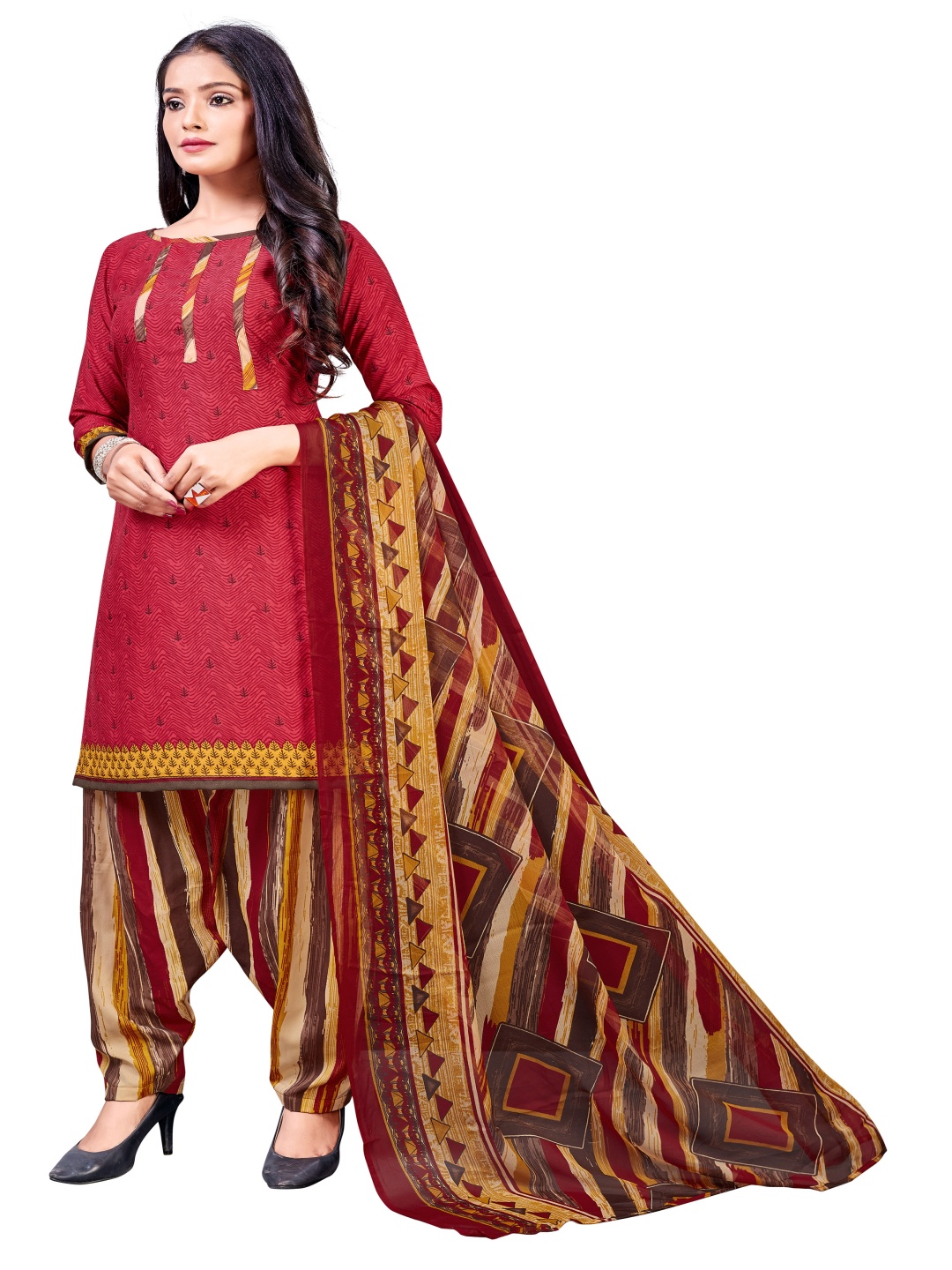 

HERE&NOW Embellished Unstitched Dress Material, Maroon