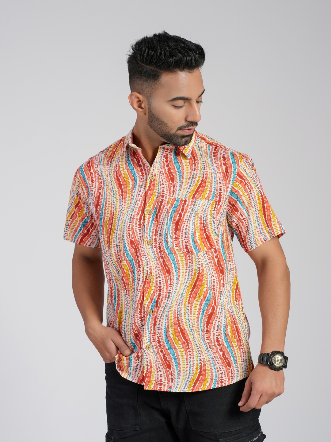 

Cotton Curio Men Comfort Opaque Printed Casual Shirt, Red