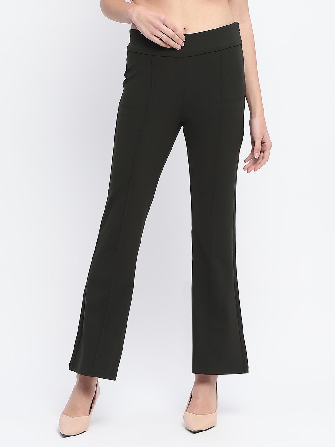 

Madame Women Regular Fit Mid-Rise Trousers, Olive