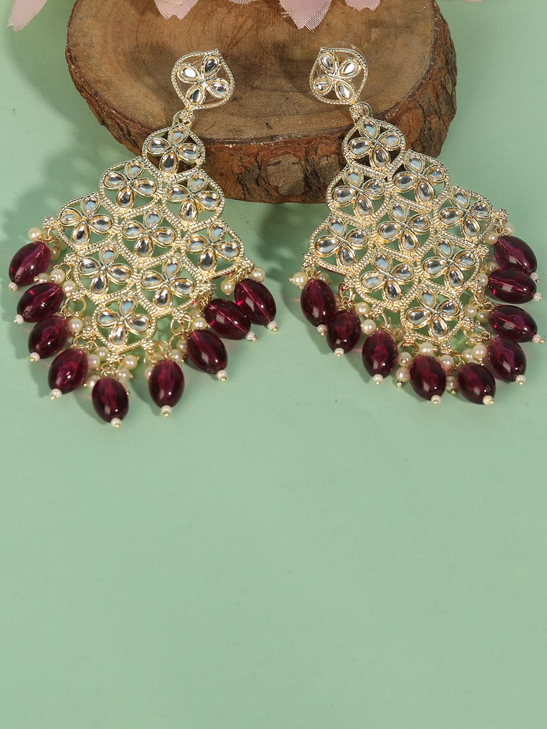 

Anouk Maroon Silver-Plated Artificial Beaded Contemporary Shaped Drop Earrings