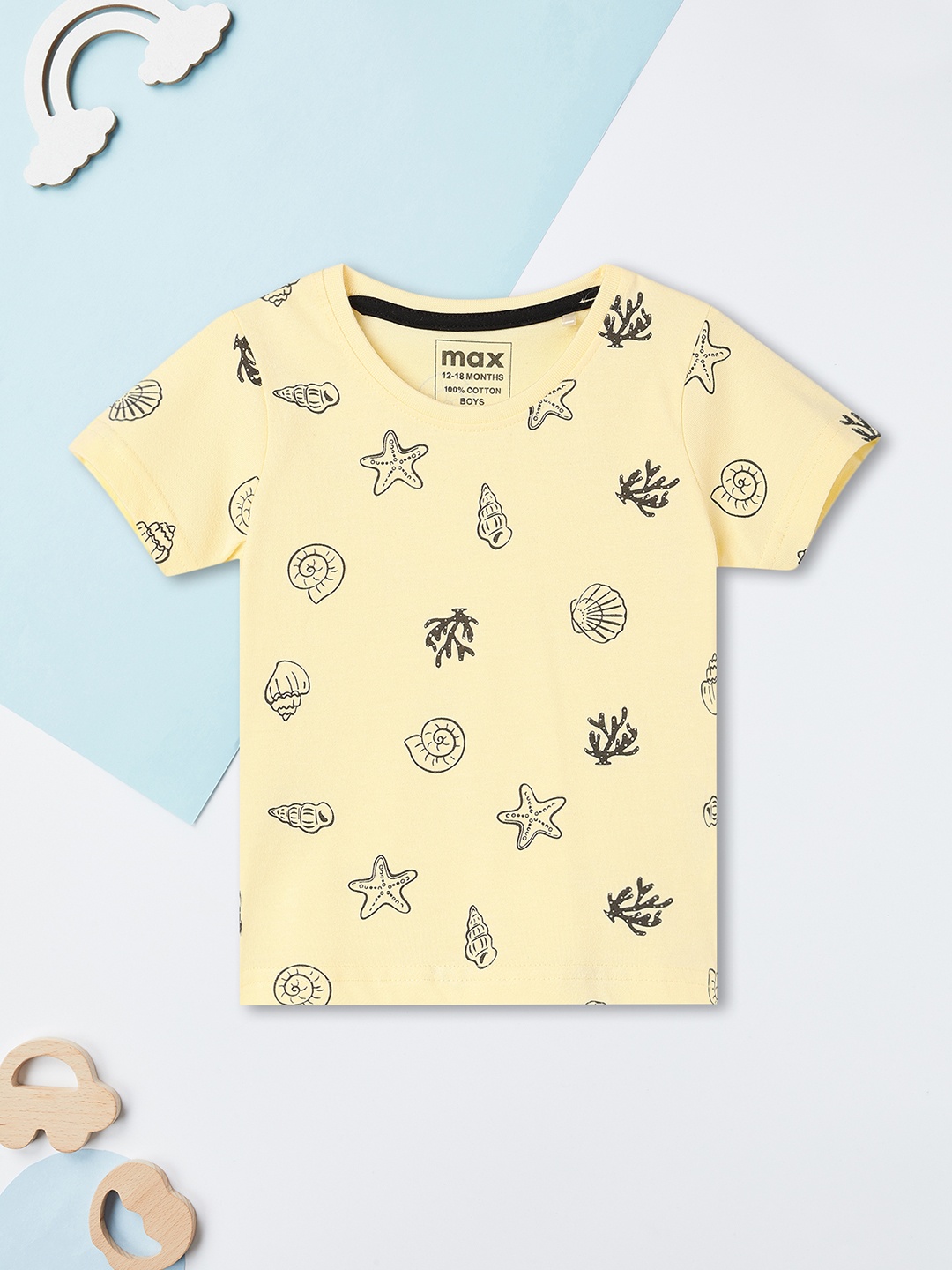 

max Boys Graphic Printed Round Neck Cotton T-shirt, Yellow