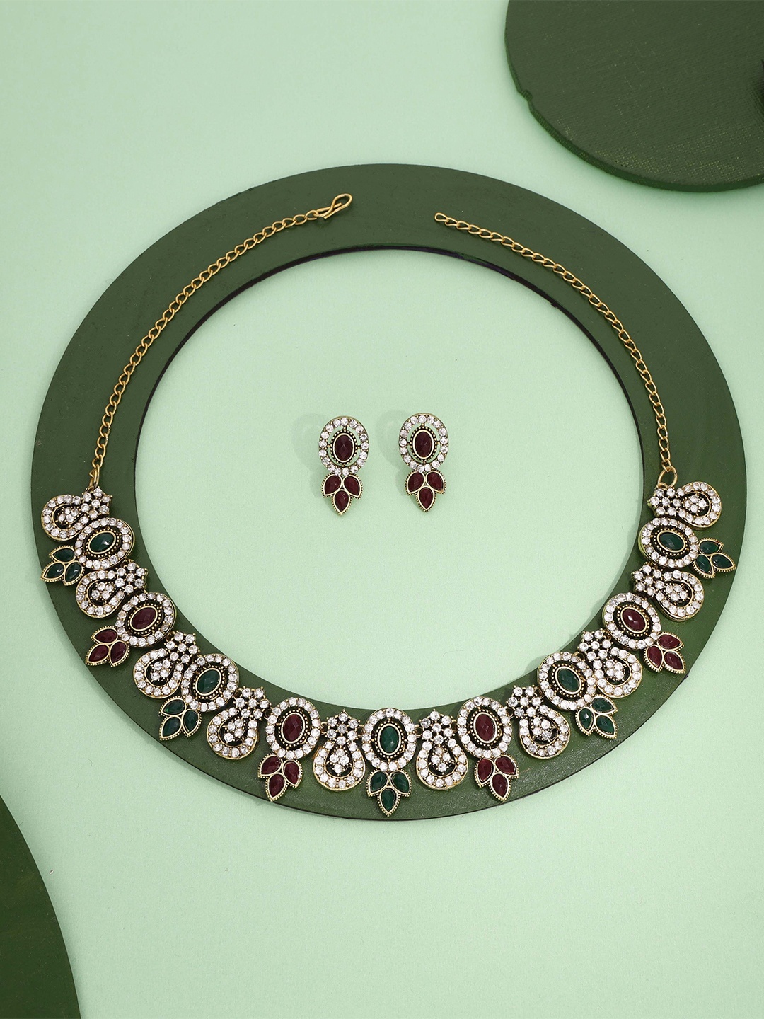 

Lyriss Gold-Plated American Diamond Stone-Studded Necklace & Earrings