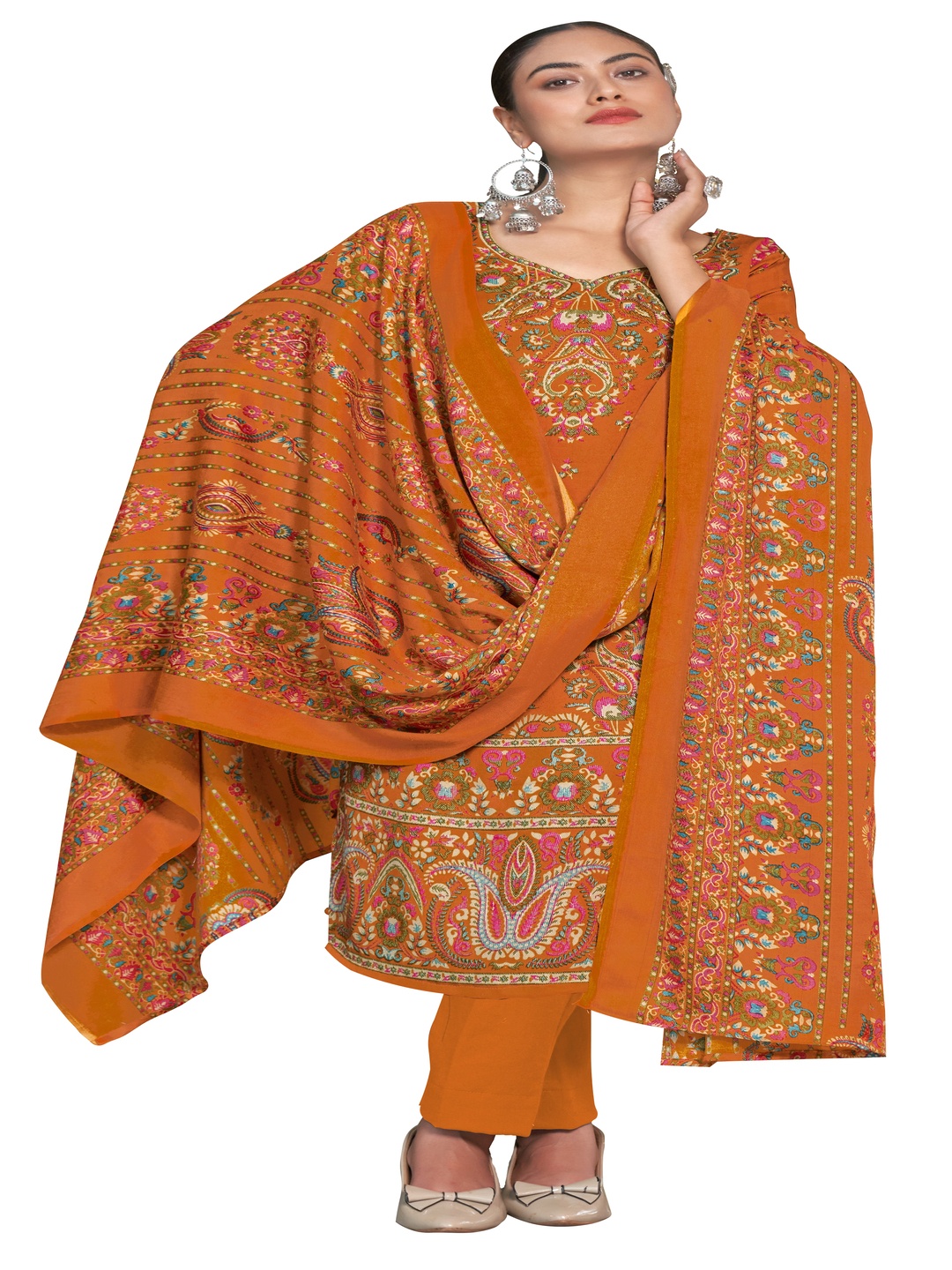 

DRAVINAM Trends Ethnic Motifs Printed Unstitched Dress Material, Brown
