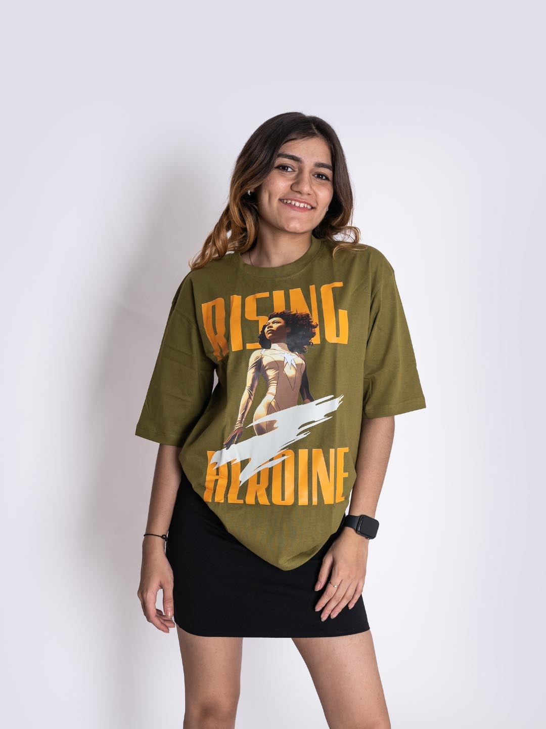 

JAC INDIAN Women Graphic Printed Round Neck Oversized T-shirt, Olive