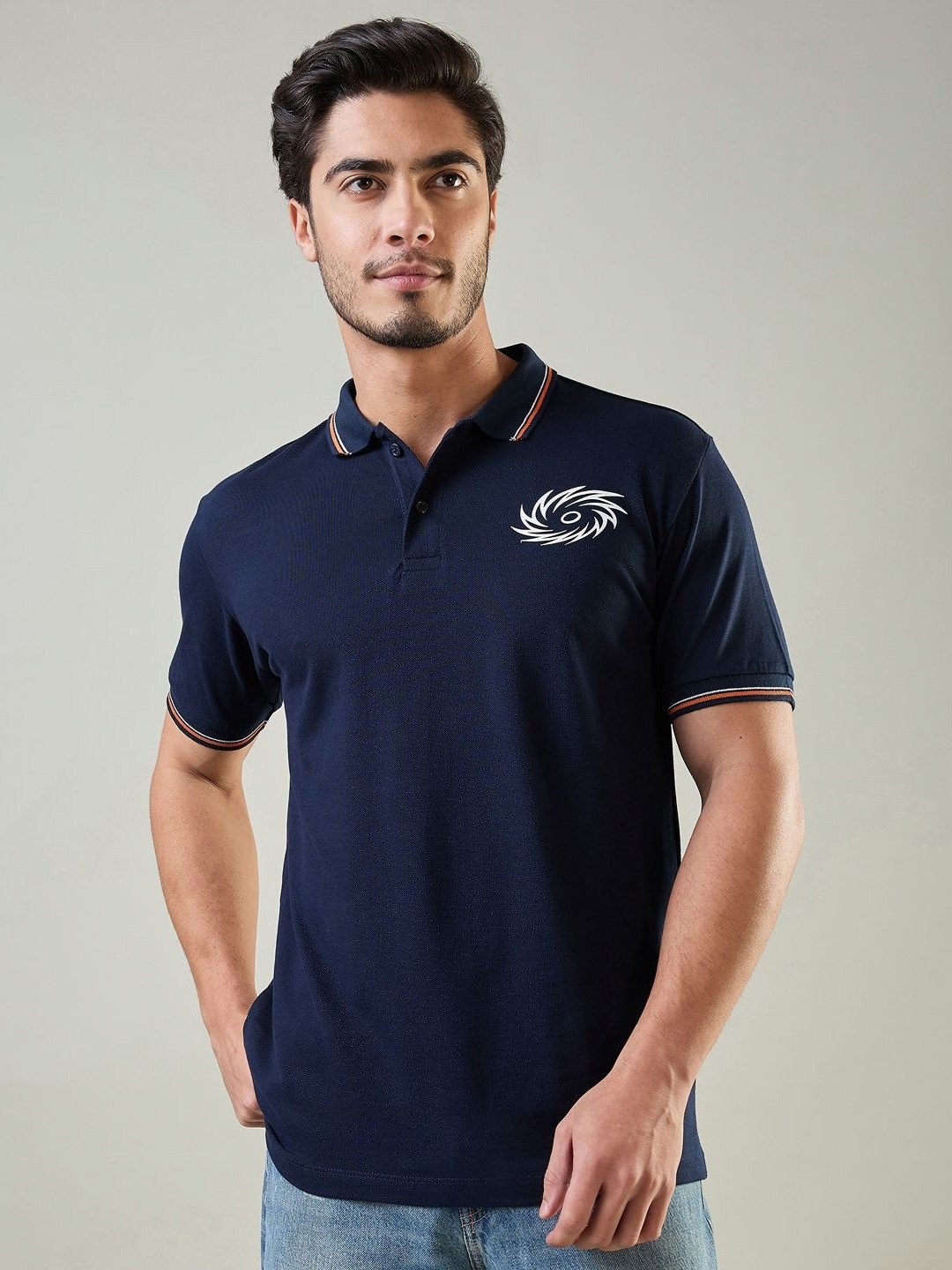

FanCode Men Solid Polo Collar Cotton T-shirt, Navy blue