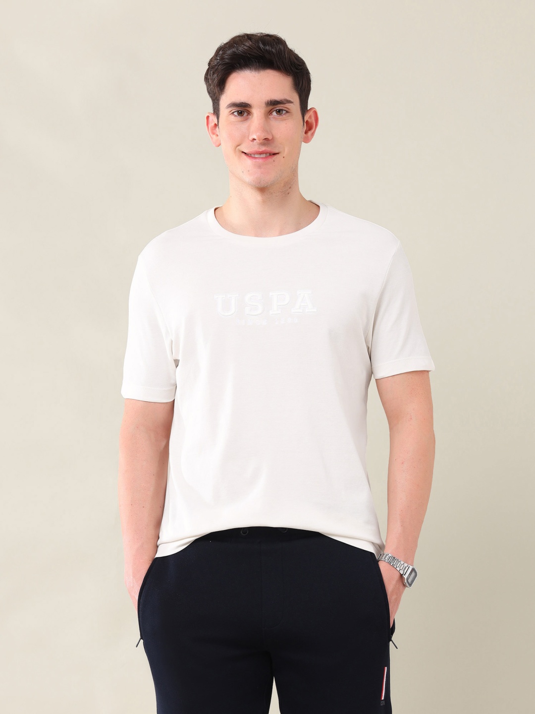 

U.S. Polo Assn. Men Typography Printed Round Neck Cotton Slim Fit T-shirt, White