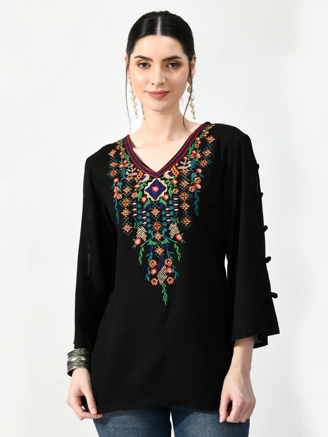

VAAMII Floral Embroidered Top, Black