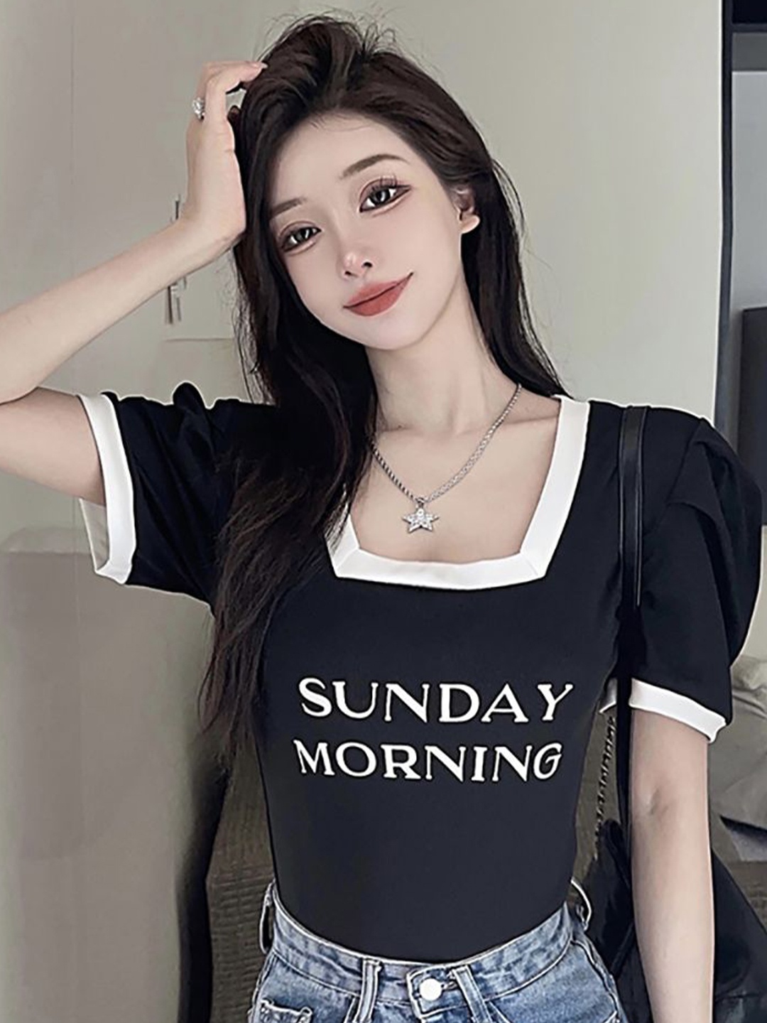 

StyleCast x Revolte Women Typography Printed Top, Black