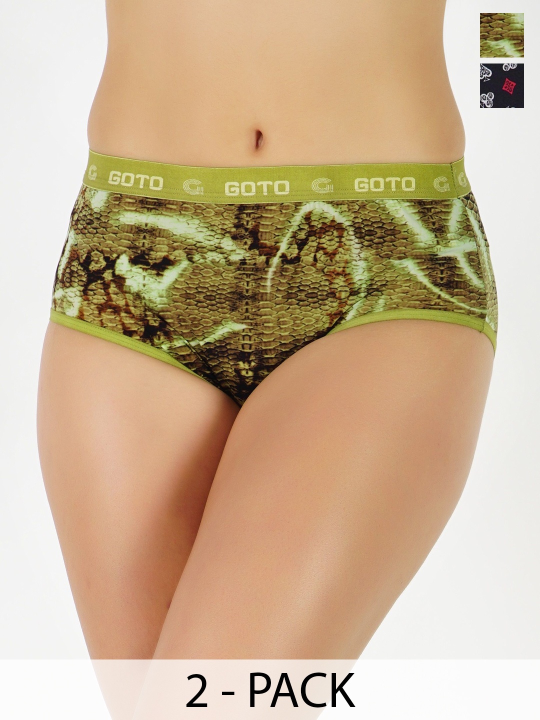 

GOTO Pack Of 2 Printed Bikini Briefs, Green