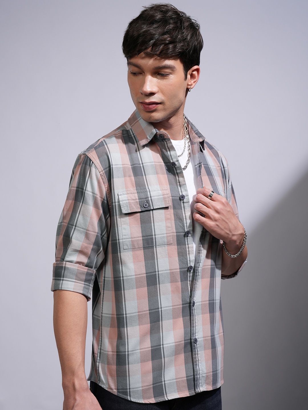 

LOCOMOTIVE Men Opaque Checked Casual Shirt, Grey