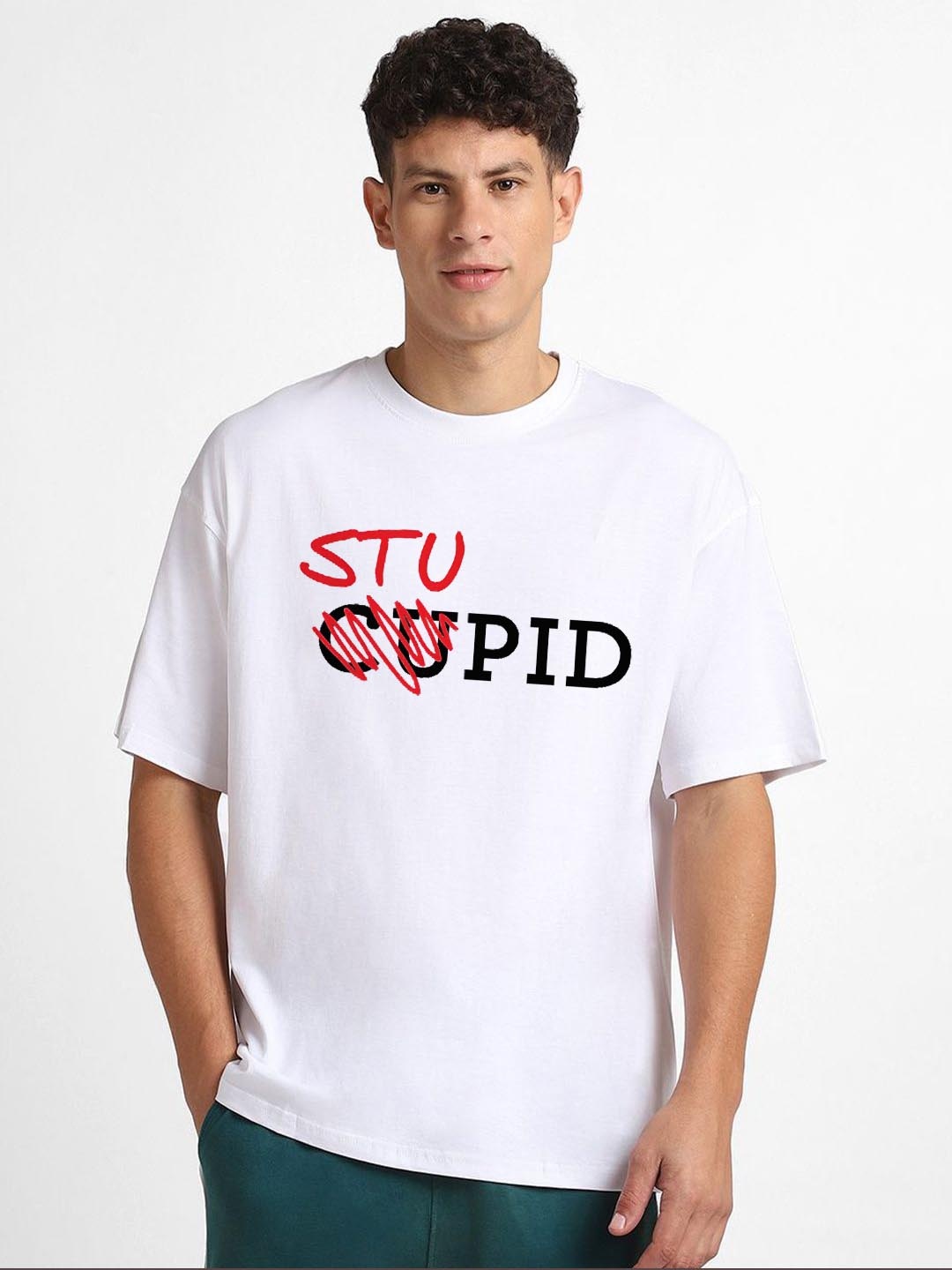 

RARESCAPE Men Typography Printed Round Neck Cotton Oversized T-shirt, White