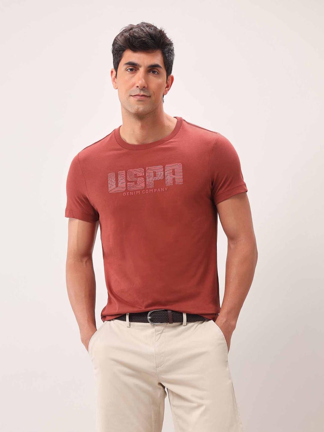 

U.S. Polo Assn. Denim Co. Men Typography Printed Round Neck Cotton Slim Fit T-shirt, Orange