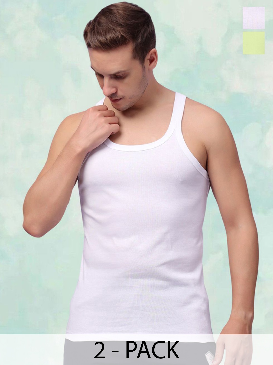

FBAR Men Pack Of 2 Round Neck Gym Vest, White