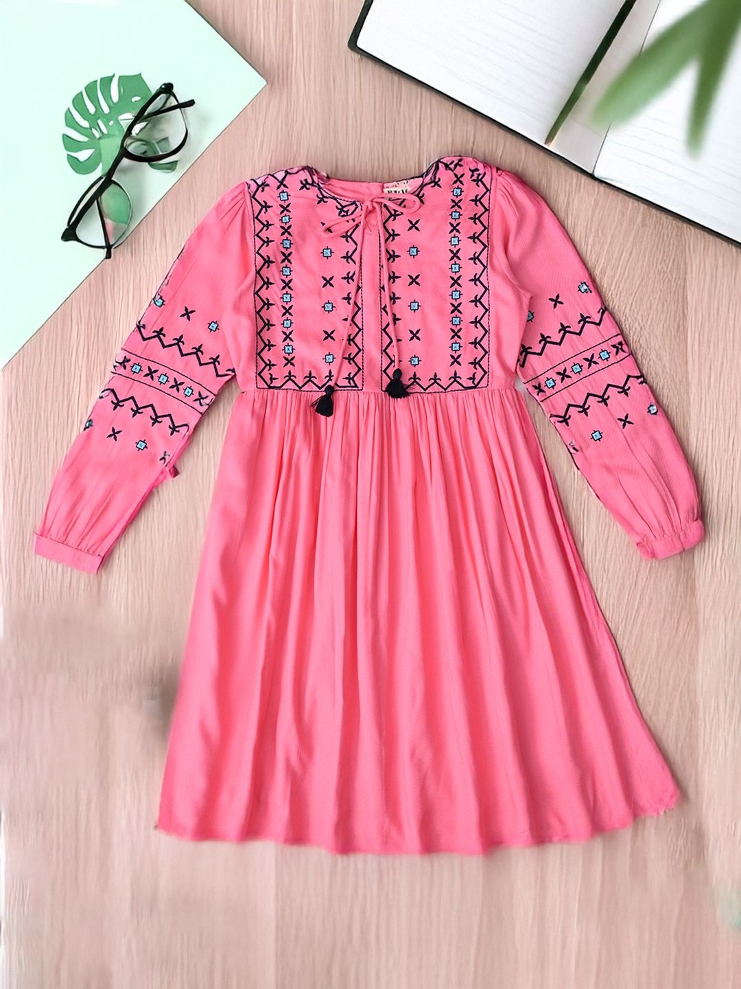 

Bella Moda Girls Embroidered Cotton Fit & Flare Dress, Pink
