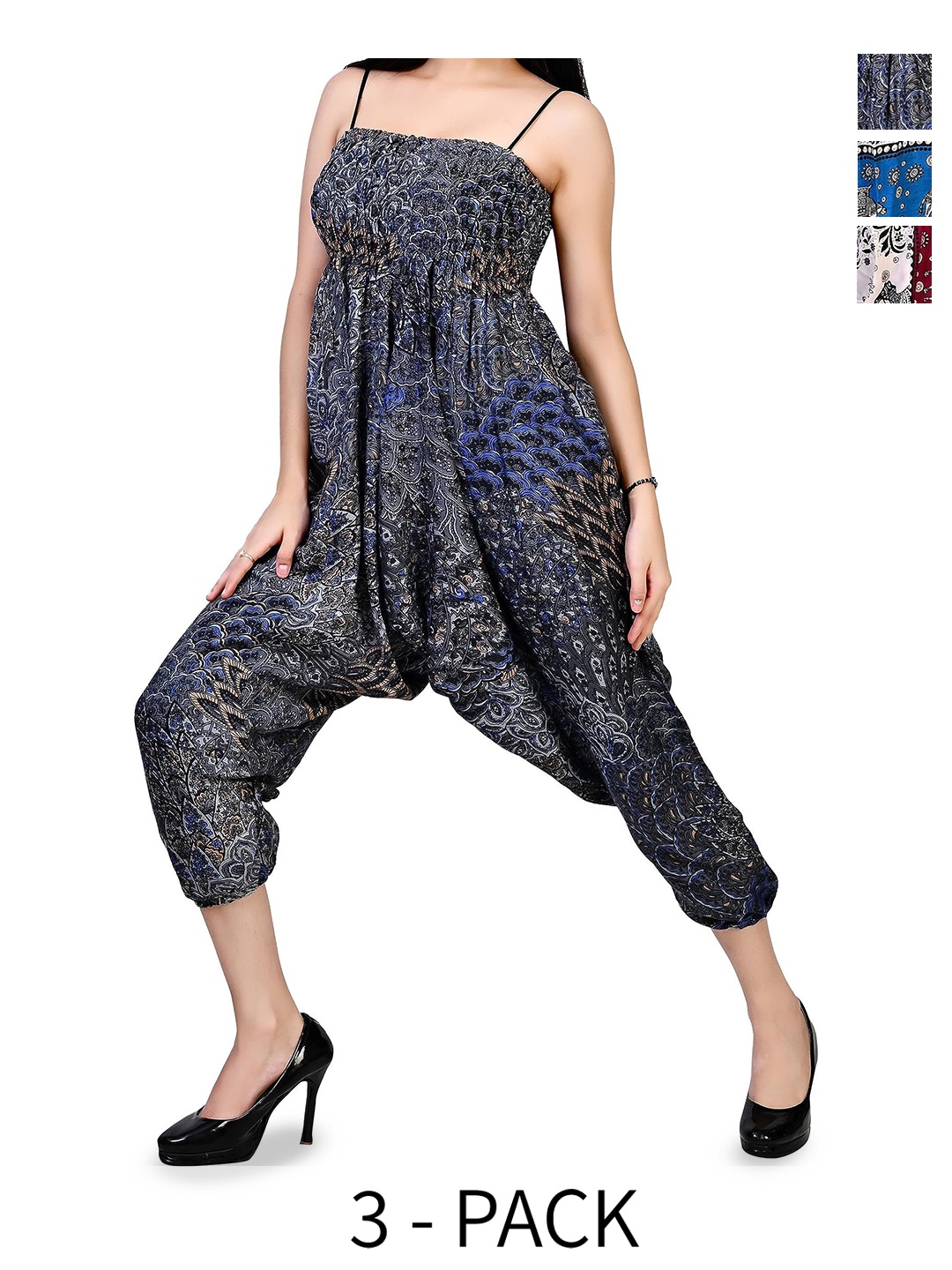 

NarNari Women Pack Of 3 Printed Harem Pants, Black