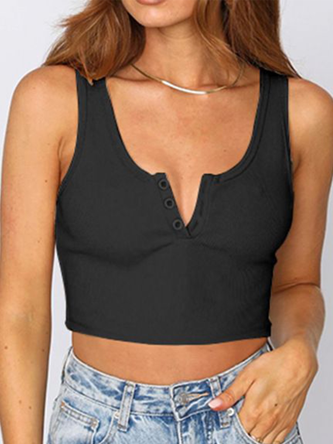 

StyleCast x Revolte Solid Tank Fitted Crop Top, Black