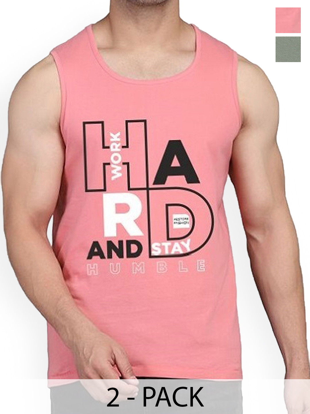

WOOSTRO Pack Of 2 Printed Combed Cotton Gym Vest RS26 CMB (HARD PEACH) (HARD LGTGREEN)