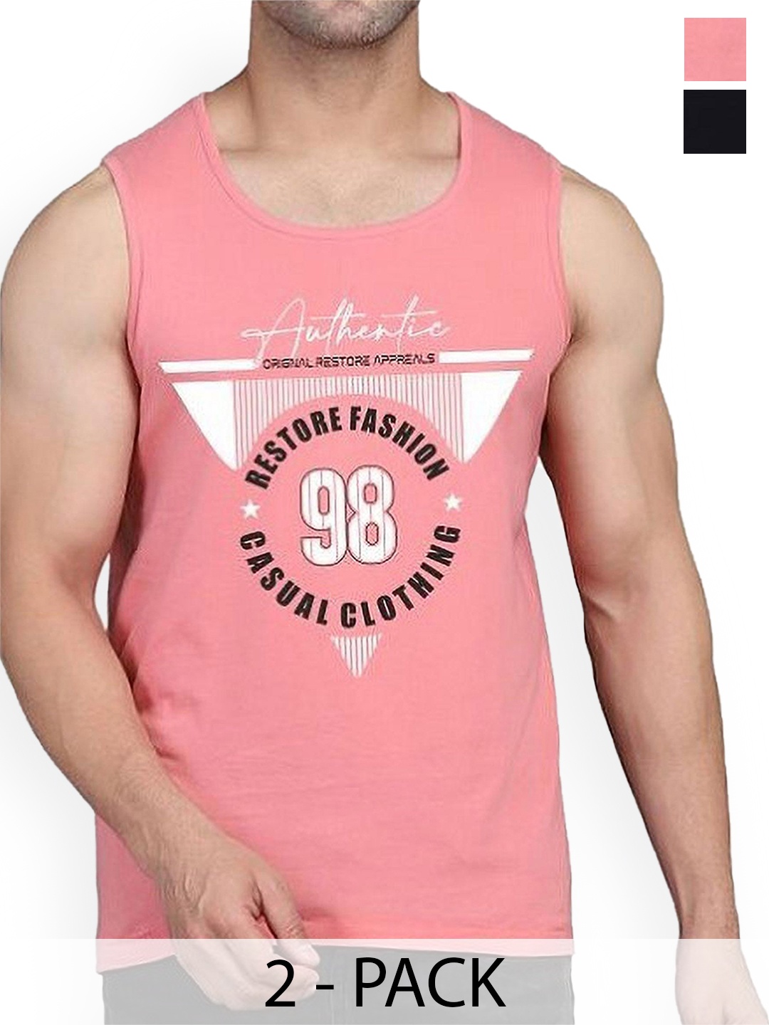 

Woostro Men Pack Of 2 Printed Odour-Free Innerwear Gym Vests, Pink