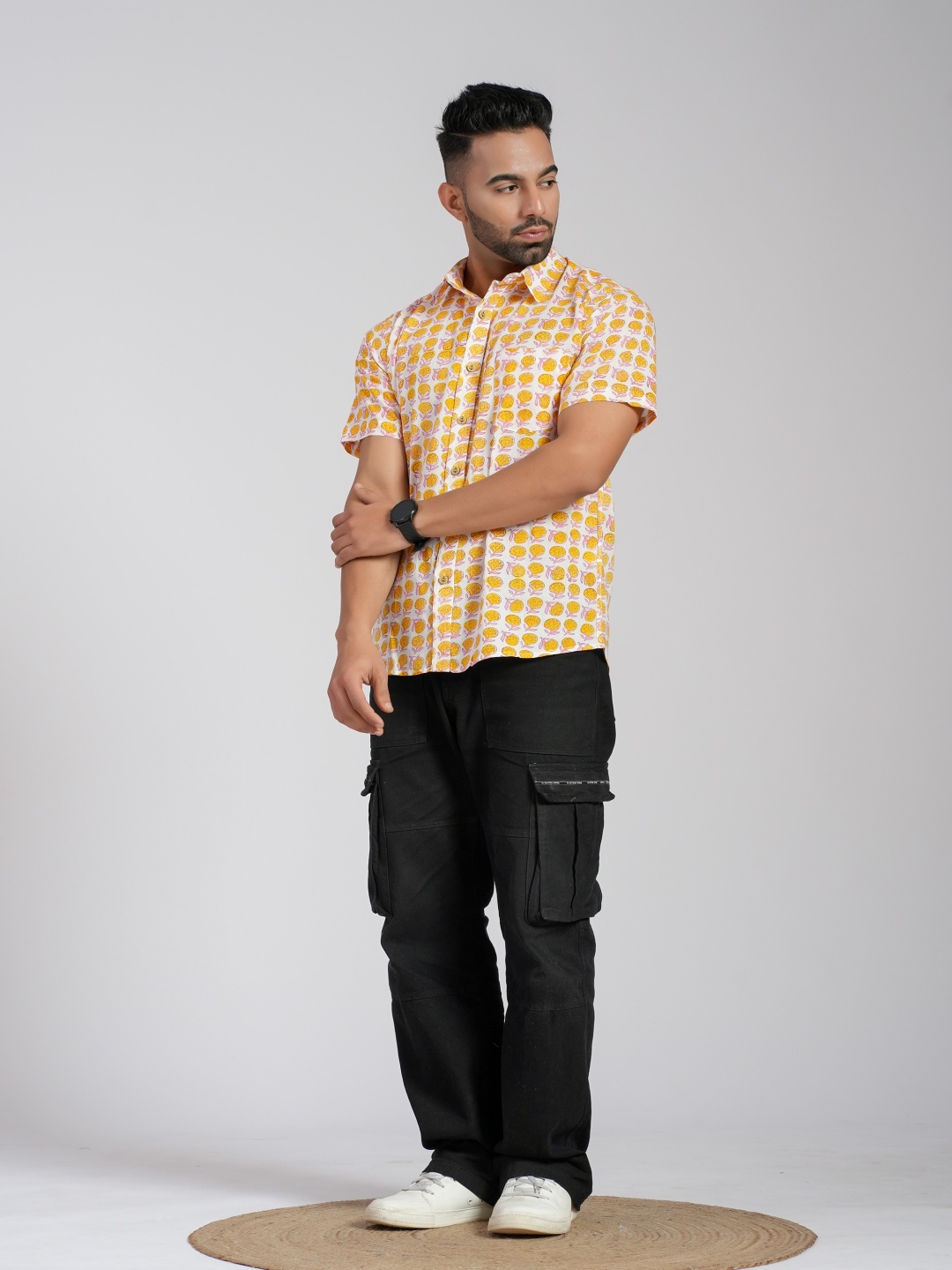 

Cotton Curio Men Comfort Opaque Printed Casual Shirt, Yellow