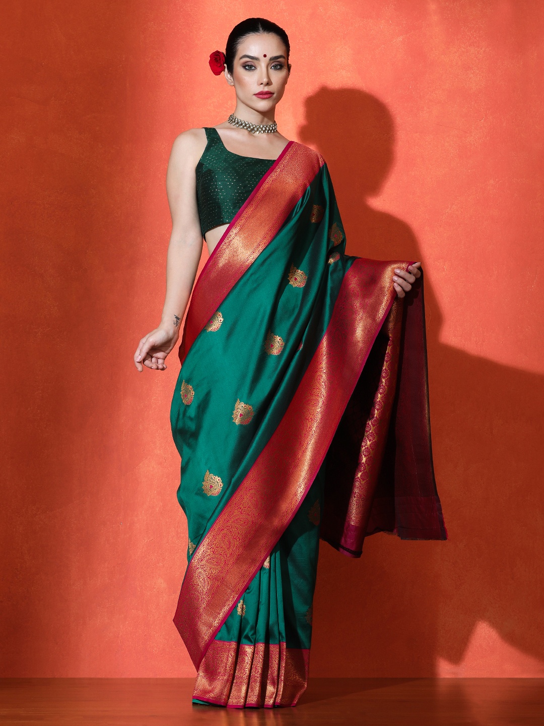 

SARHA Women Ethnic Motifs Zari Pure Silk Saree, Green