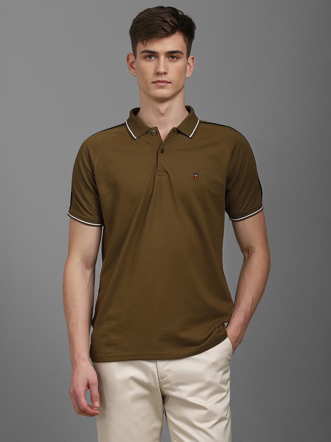 

Louis Philippe Sport Men Slim Fit Solid Polo Collar T-shirt, Khaki