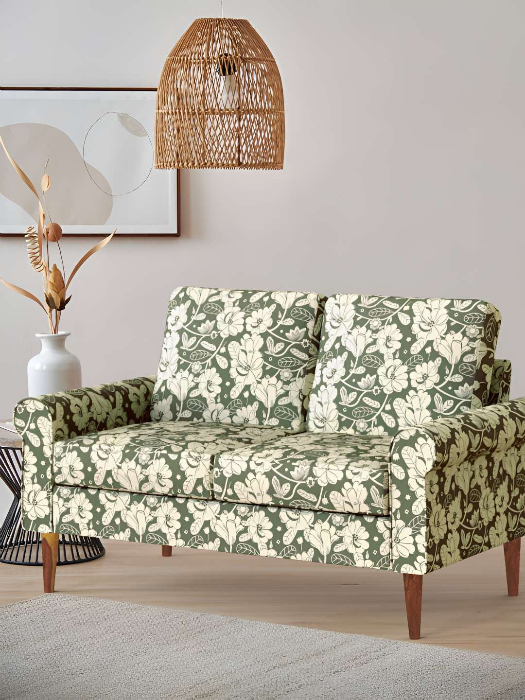 

Chumbak Grey's Garden Grey Floral Printed Two Seater Colonial Couch