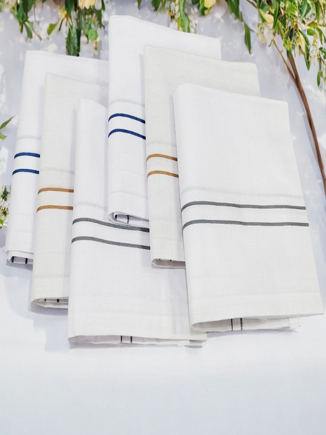 

FIMS Premium Pack Of 6 Striped Pure Cotton Handkerchiefs, White