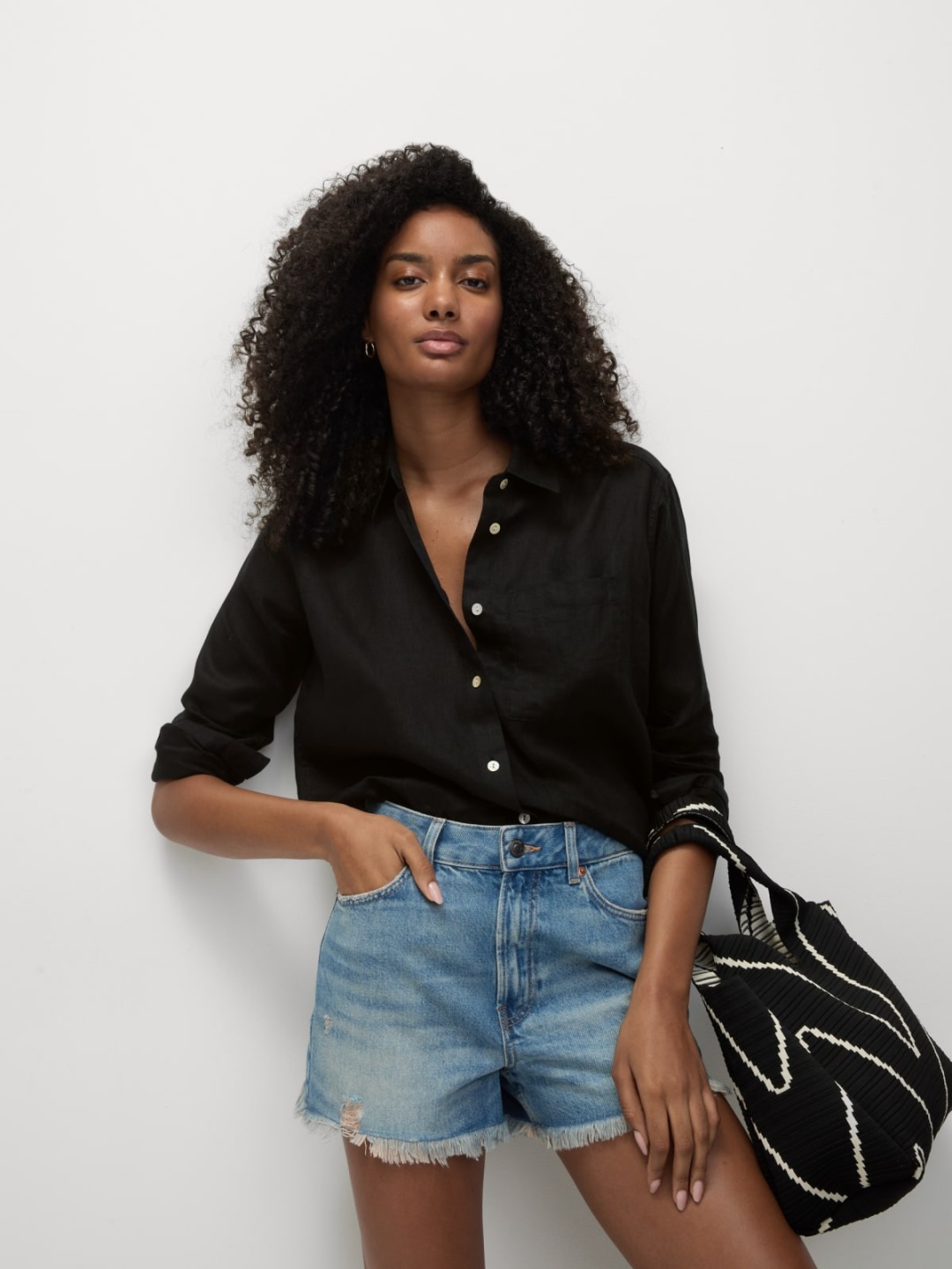 

Marks & Spencer Women Spread Collar Solid Linen Casual Shirt, Black