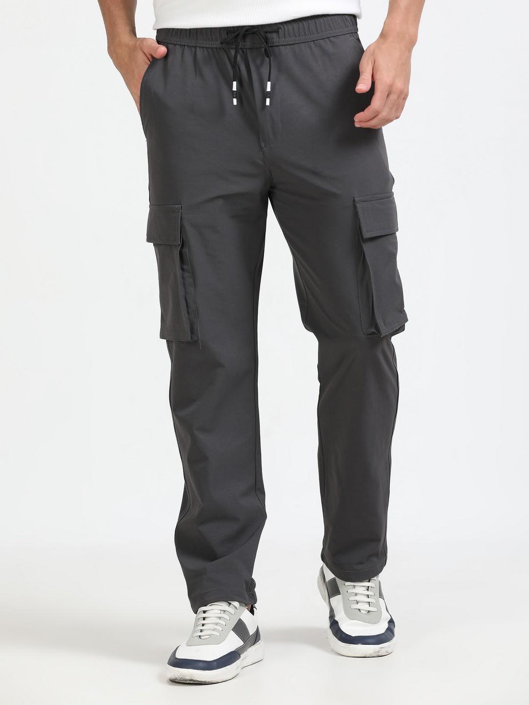 

NEVER NEUD Men Relaxed Loose Fit Cargo Trousers, Grey