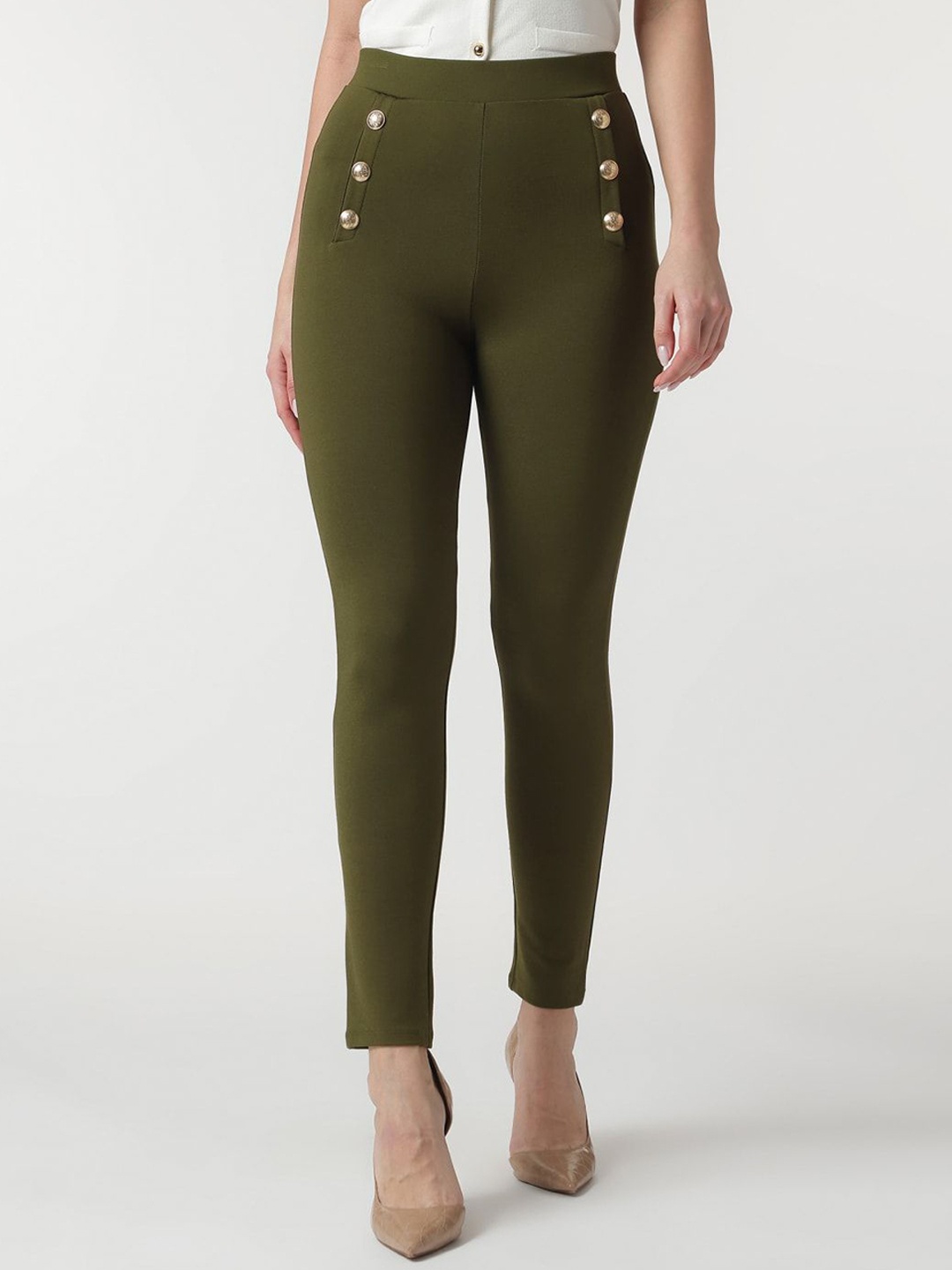 

Marks & Spencer Women Skinny Fit Ankle-Length Treggings, Olive