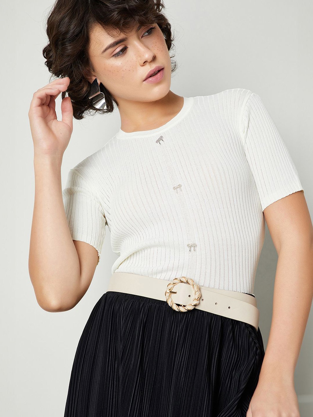 

max Women Striped Crop Top, White
